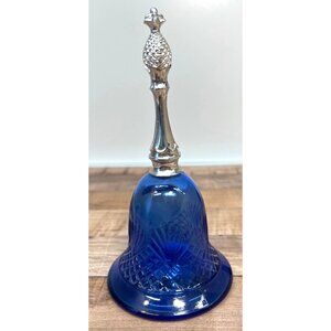 Vintage Moonwind Cologne Bell Bottle Blue Glass With Silver-Tone Pineapple Handl
